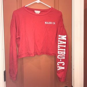 Red crop top long sleeve shirt